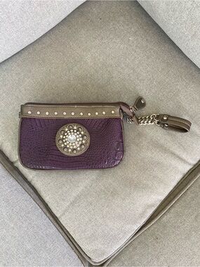 Purple Croc-Embossed Studded Wristlet
